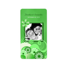 Grönt Hibiscus Bröllop Mini Photo Favor Vin-etiket Adressetikett