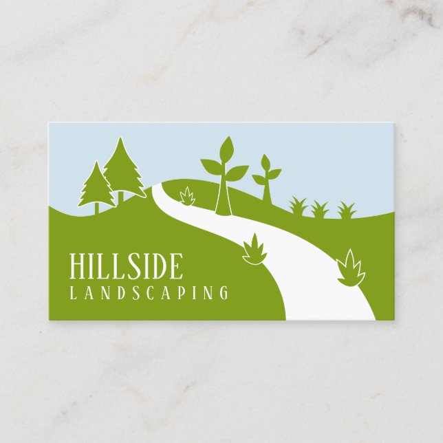 Grönt Hillside Landscaping Vector Landscaper Visitkort (Framsida)