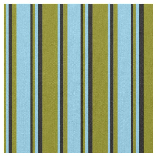 Grönt, Himlar Blue & Black Färgad Linjer Mönster Tyg (Närbild)