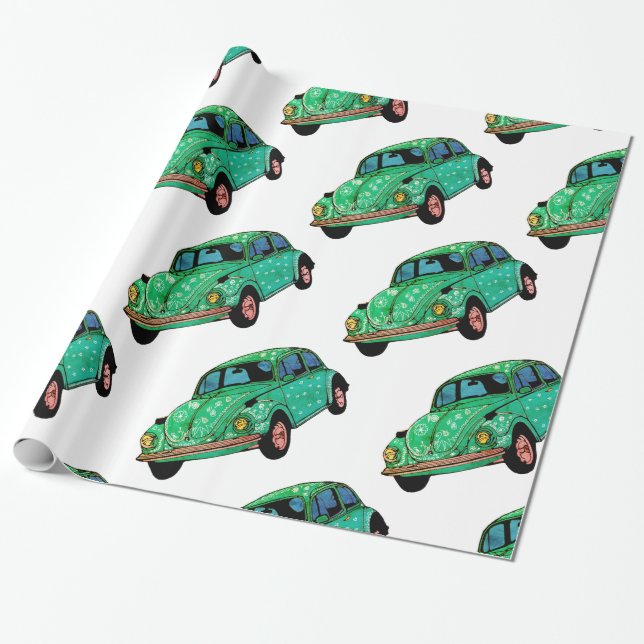 Grönt hippie Car Mandala Wrapping Papper Presentpapper (Utrullad)