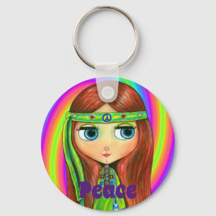 Grönt Hippie Doll Girl Fredstecken Headband Cute Nyckelring