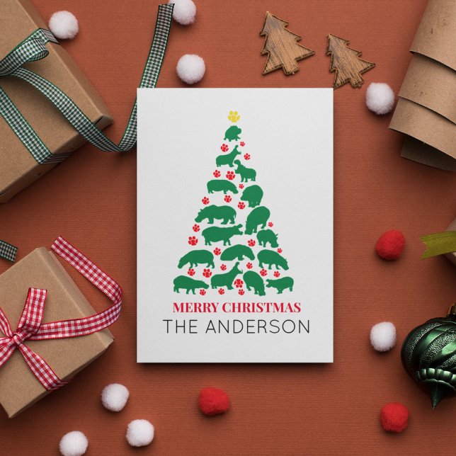 Grönt Hippo Julgran Red Tass Vykort (Skapare uppladdad)