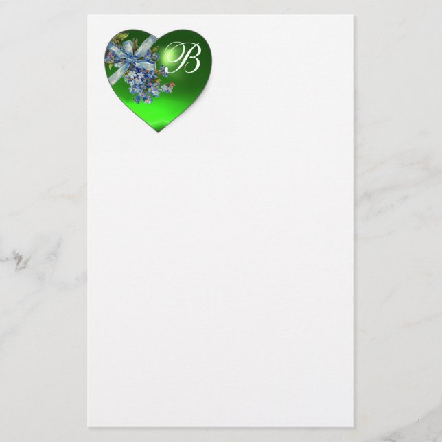 GRÖNT HJÄRTA & FÖRGLÖM-MEJ MONOGRAM BREVPAPPER (Framsida)