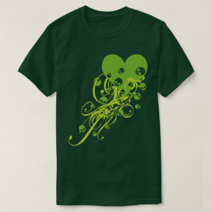 Grönt Hjärta med Döskallar och snurrar T- Shirt T