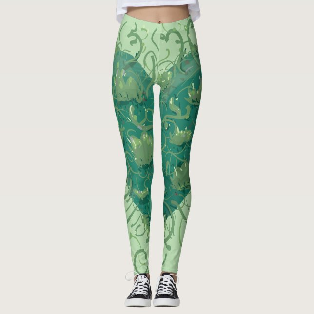 Grönt Hjärtat Inuti Leggings (Framsida)