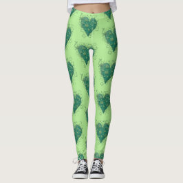 Grönt Hjärtat Inuti Leggings