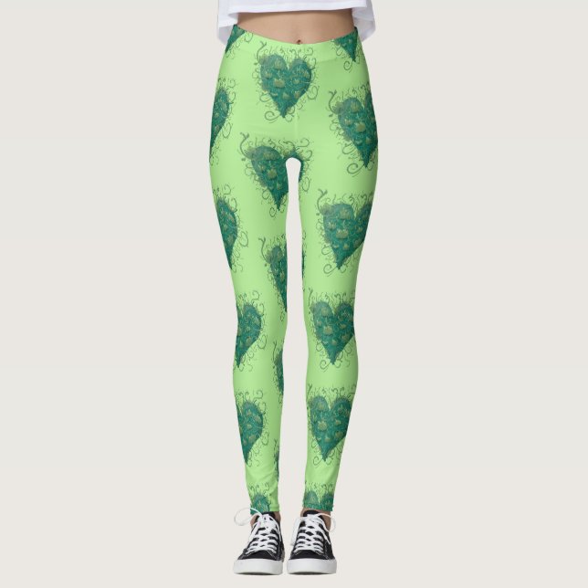 Grönt Hjärtat Inuti Leggings (Framsida)
