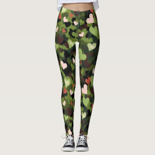Grönt Hjärtkamouflage Leggings