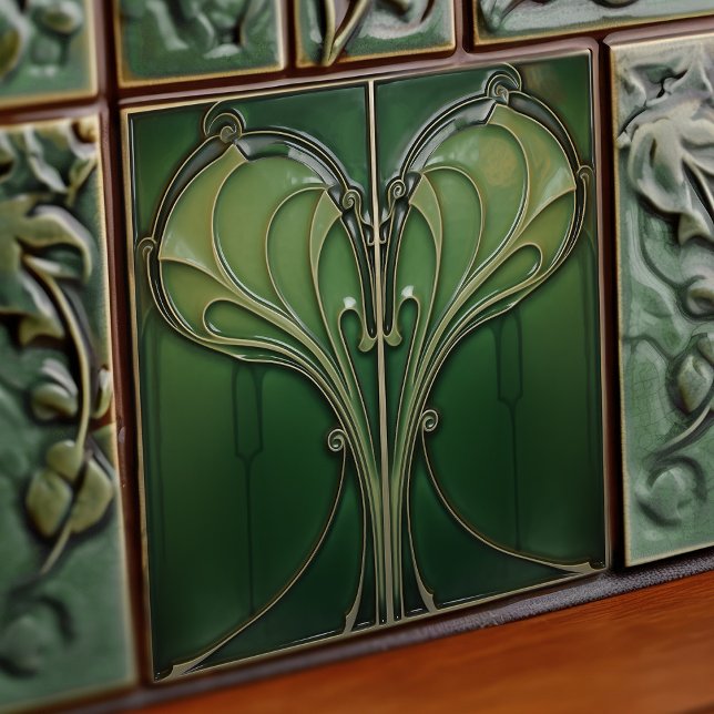 Grönt Hjärtsvikt Repro Art nouveau Kakelplatta (Skapare uppladdad)