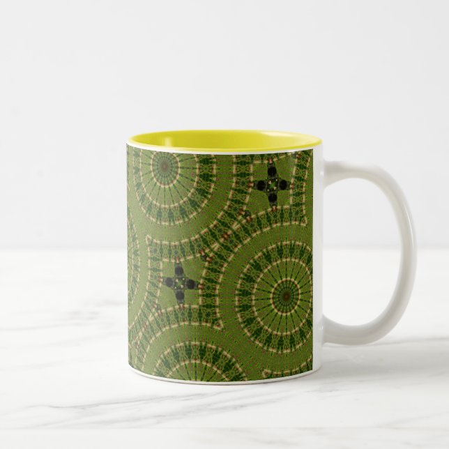 Grönt hjulmandala / Grünes Rad Mandala Två-Tonad Mugg (Höger)