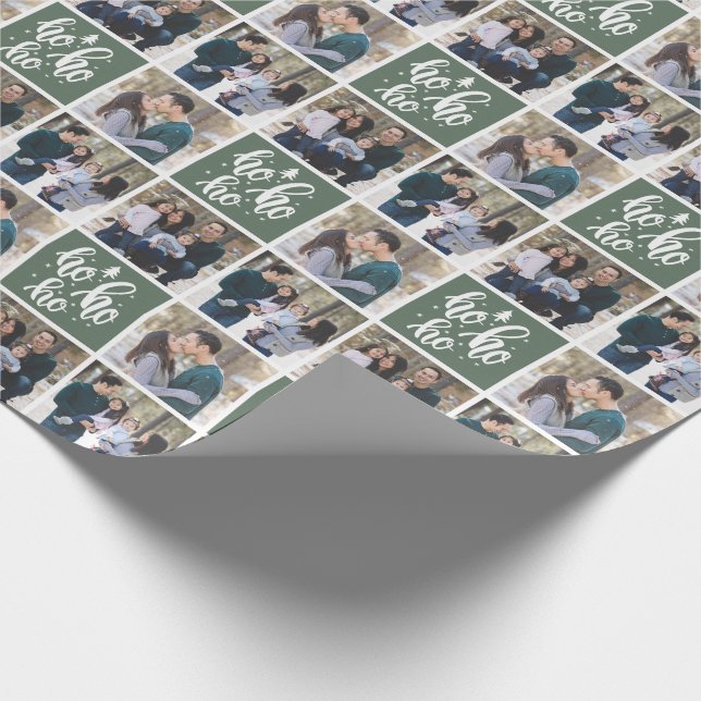 Grönt Ho Ho God jul - 3 foton Presentpapper (Hörn)