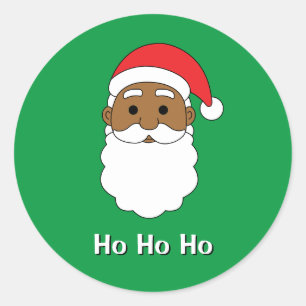 Grönt Ho Ho Ho African American Jultomten Family Runt Klistermärke