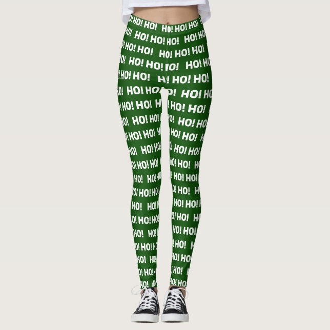 Grönt HO! HO! HO! Juli Typografi Mönster Leggings (Framsida)