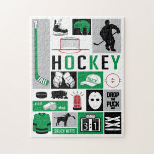 Grönt Hockey Inslag Stick Puck Player Pussel