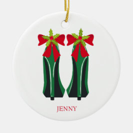 Grönt Högklackar med julklappar Julgransprydnad Keramik