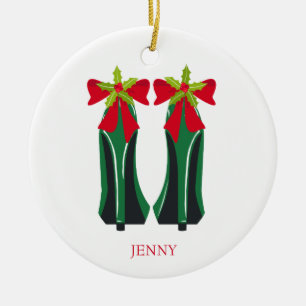 Grönt Högklackar med julklappar Julgransprydnad Keramik