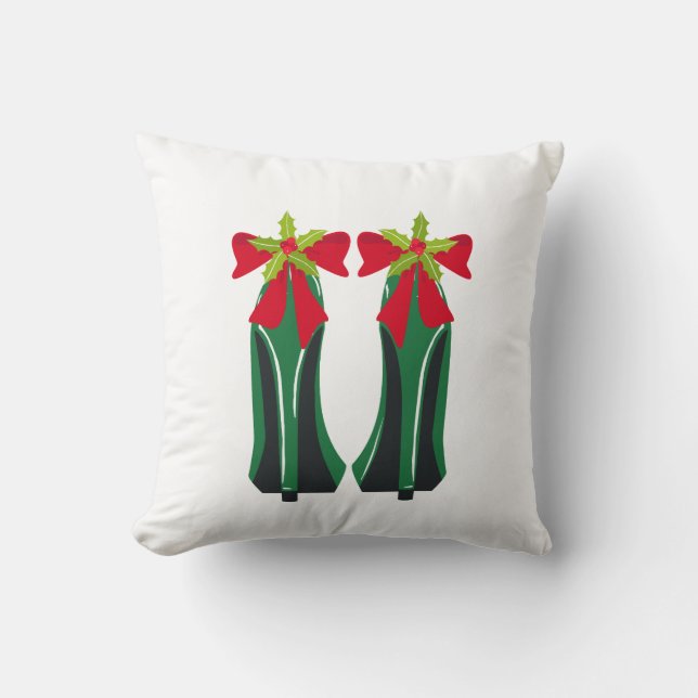 Grönt Högklackar med julklappar Kudde (Framsida)