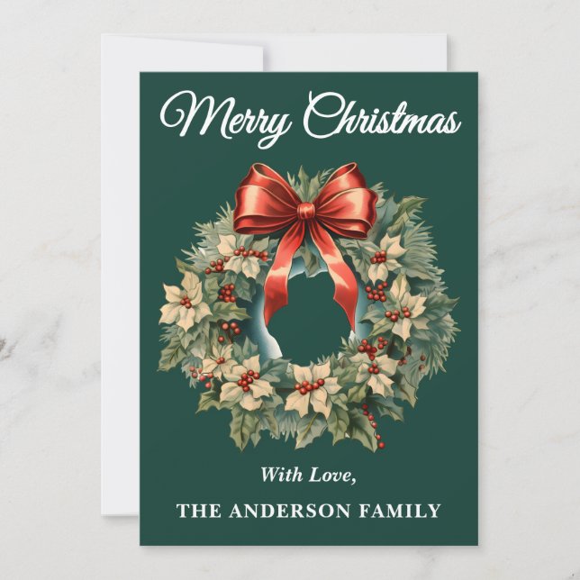 Grönt Holly Berry-Helgdag för utandningskort för j Julkort (Framsida)
