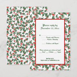 Grönt Holly Helgdag Editable 3,5 x 5-tums svarskor Inbjudningar