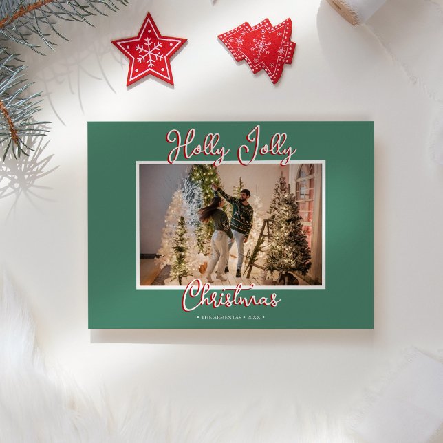 Grönt Holly Jolly-julfoto och Brev Julkort (Skapare uppladdad)