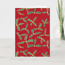 Grönt Holly Löv Gula blommor julkort Helgkort