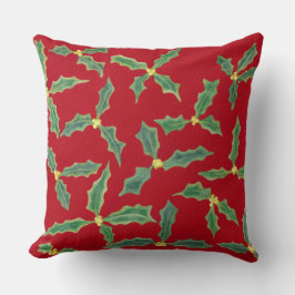 Grönt Holly Löv, Gula blommor på Red Pillows Kudde
