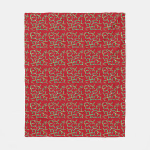 Grönt Holly Löv Gula blommor Red Blankets Fleecefilt