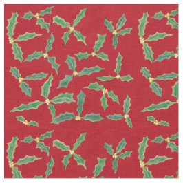 Grönt Holly Löv med Gula blommor Red Fabric Tyg