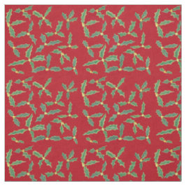 Grönt Holly Löv med Gula blommor Red Fabric Tyg