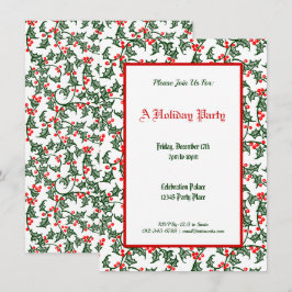 Grönt Holly Mönster Helgdag Editable 4,5 x 6,25 tu Inbjudningar