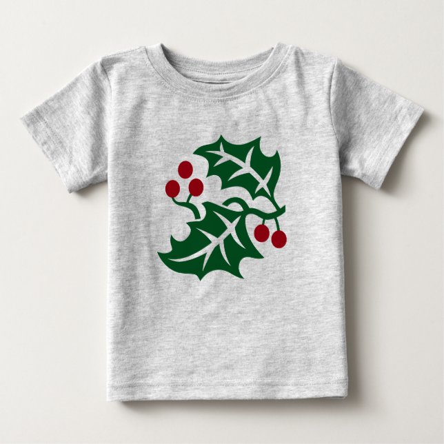Grönt Holly och Red Berries Jul Helgdag T Shirt (Framsida)