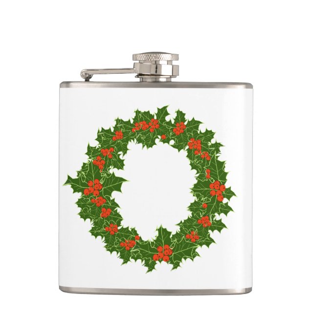 Grönt Holly och Red Berries Julfrand Fickplunta (Framsidan)