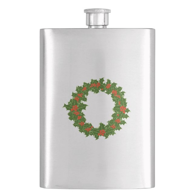 Grönt Holly och Red Berries Julfrand Fickplunta (Framsidan)