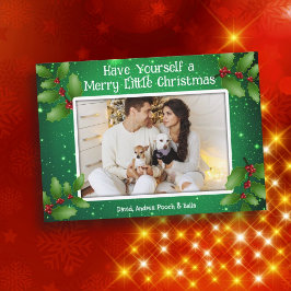 Grönt Holly Photo Merry Little julards Inbjudningar