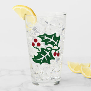 Grönt Holly Red Berries jul Helgdag Tema Glaskopp
