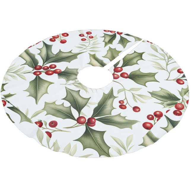 Grönt Holly Red Berries Julgran Base Cover Julgransmatta Borstad Polyester (Vinklad)