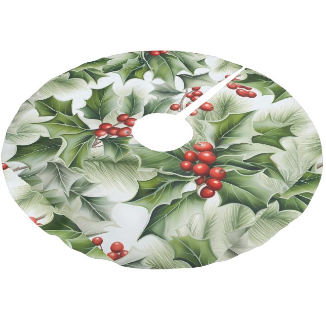 Grönt Holly Red Berries Julgran Base Cover Julgransmatta Borstad Polyester (Vinklad)