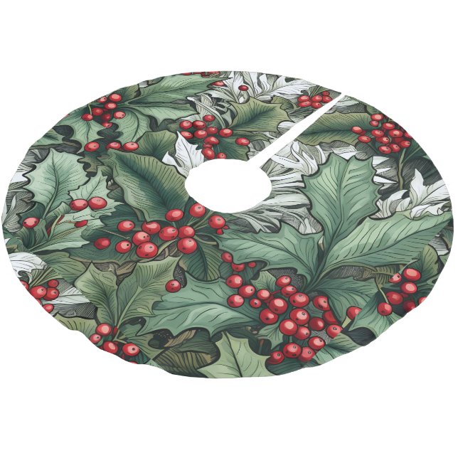 Grönt Holly Red Berries Julgran Base Cover Julgransmatta Borstad Polyester (Vinklad)
