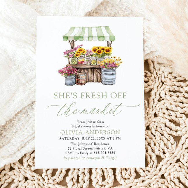 Grönt Hon är färsk från Möhippan på marknaden Inbjudningar (Green She’s Fresh Off The Market Bridal Shower Invitation)