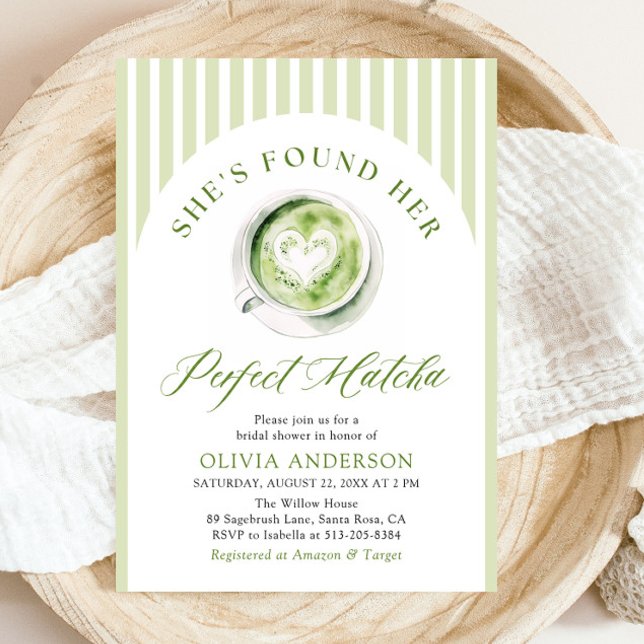 Grönt Hon hittade sin Perfekt Matcha Möhippa Inbjudningar (Watercolor Green She's Found Her Perfect Matcha Bridal Shower Invitation)