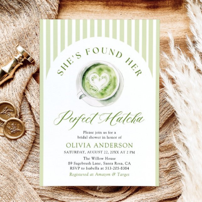 Grönt Hon hittade sin Perfekt Matcha Möhippa Inbjudningar (Watercolor Green She's Found Her Perfect Matcha Bridal Shower Invitation)