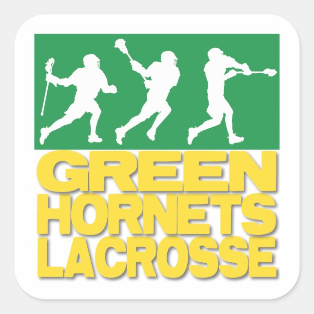 Grönt Hornets Lacrosse Fyrkantigt Klistermärke (Framsida)
