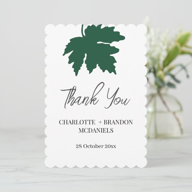 Grönt Höstkarta Löv Bröllop Tack (Stående Fram)