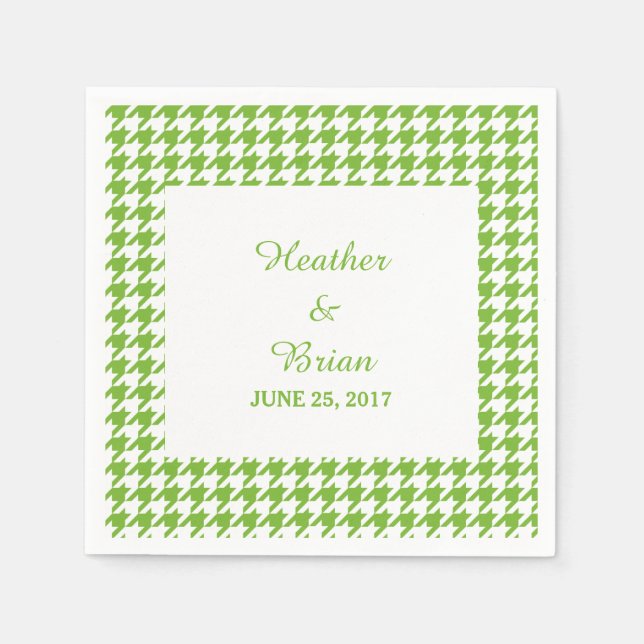 Grönt Houndstooth Bröllop Pappra Napkins Pappersservett (Framsidan)