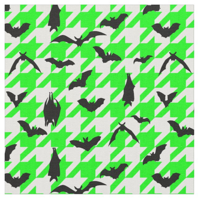 grönt Houndstooth halloween Black fladdermus Tyg (Närbild)