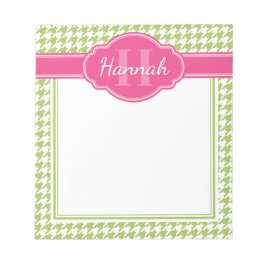 Grönt Houndstooth Mönster Rosa Monogram Anteckningsblock