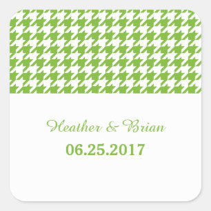 Grönt Houndstooth Wedding Stickers Fyrkantigt Klistermärke