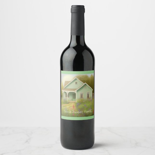 Grönt House Houseuppvärmning Vinflaska Etikett (Framsida)