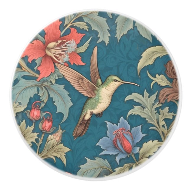 Grönt Hummingbird Bird William Morris stil höger Knopp (Framsidan)
