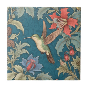 Grönt Hummingbird Bird William Morris stil lämnat Kakelplatta